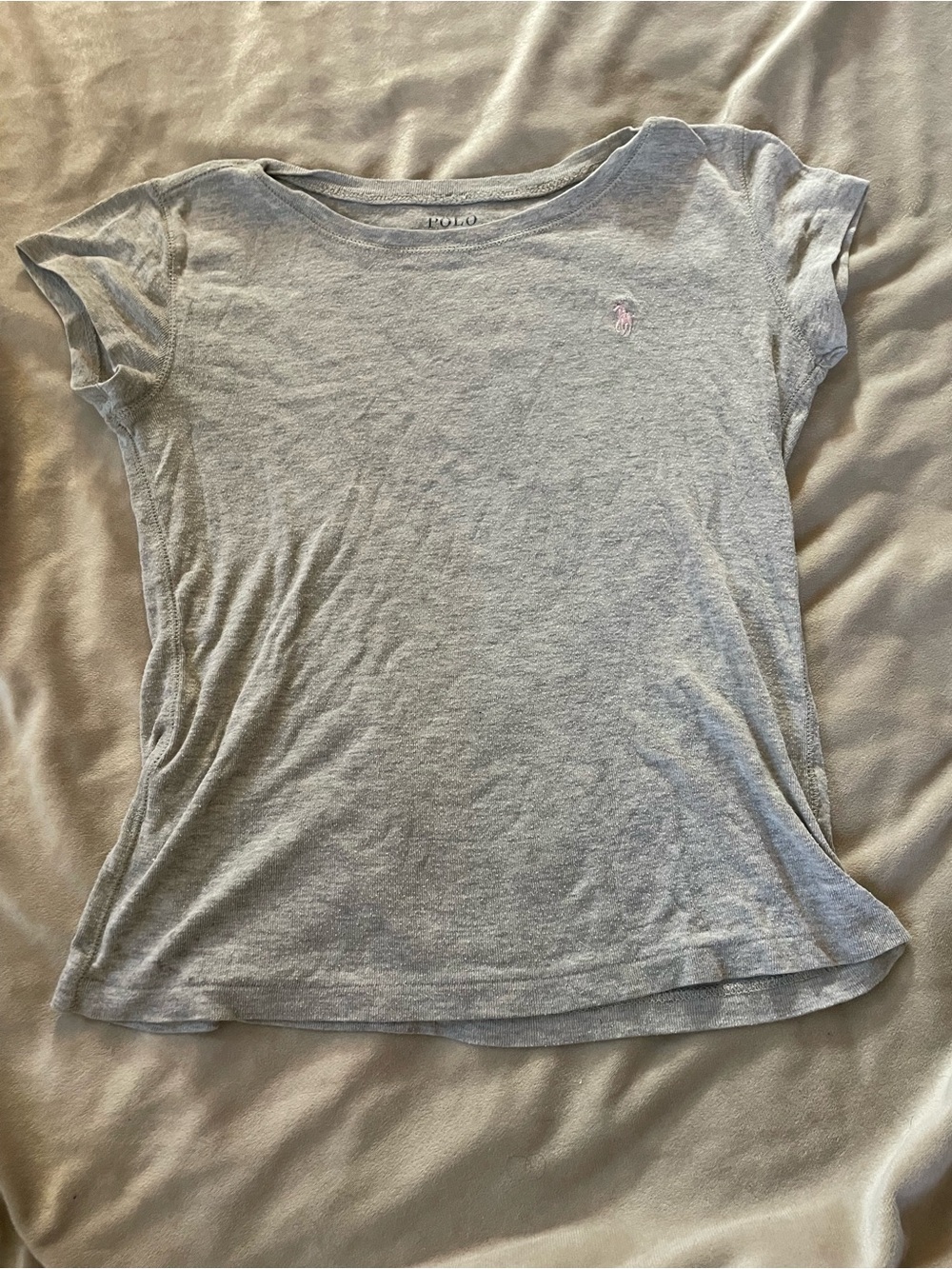 Polo by Ralph Lauren Light Gray Cap-Sleeve Tee with Pink Pony